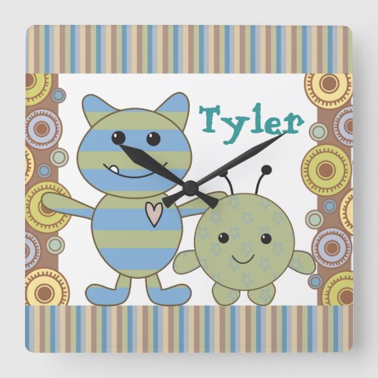 Kleine spähende Monster-Baby-Wanduhr Quadratische Wanduhr (Vorderseite)