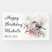 Kleine Spatz-Kirschblüten-Frühlings-Geburtstagsnam Banner (Horizontal)