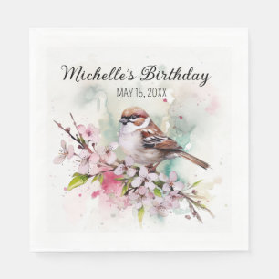 Kleine Spatz-Kirschblüten-Frühlings-Geburtstagsnam Serviette