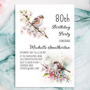 Kleine Sperling Kirschblüten Frühling 80. Geburtst Einladung