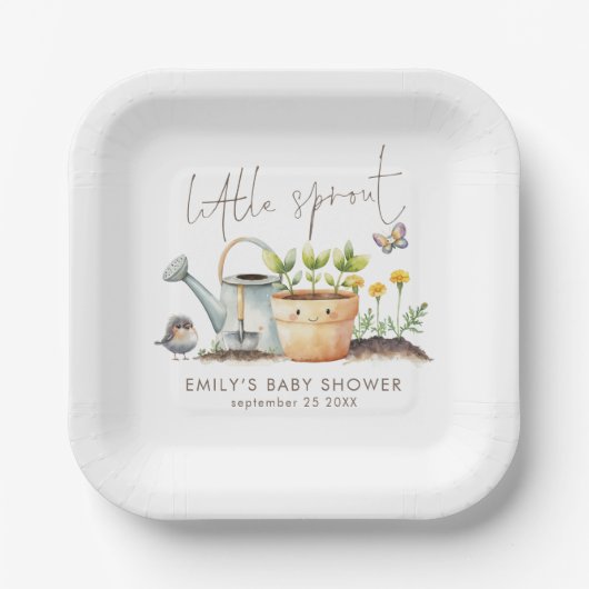 Kleine Spross Mädchen oder Junge Garten Baby Showe Pappteller (Vorderseite)