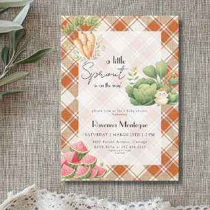 Kleine Sprossen Lila Gingham Baby-Party Einladung