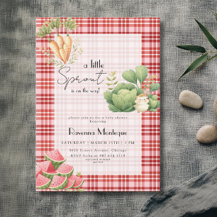 Kleine Sprossen-Rot-Gingham-Baby-Party Einladung
