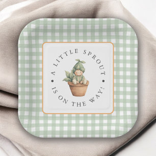 Kleine Sprossen-Sage-Gingham-Baby-Party Pappteller
