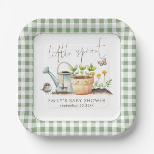 Kleine Sprossen-Sage-Gingham-Garten-Baby-Party Pappteller