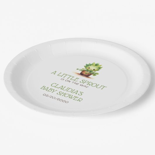 Kleine Sprout Baby Dusche Pappteller (Schrägansicht)