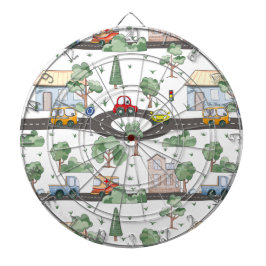 Kleine Stadt & Autos farbenfrohe Muster Kinder Dartscheibe