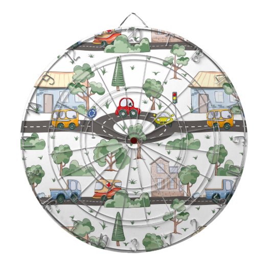 Kleine Stadt & Autos farbenfrohe Muster Kinder Dartscheibe (vorne)