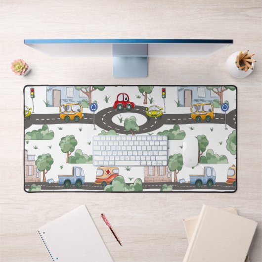 Kleine Stadt & Autos farbenfrohe Muster Kinder Schreibtischunterlage (Büro 1)