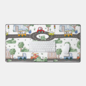 Kleine Stadt & Autos farbenfrohe Muster Kinder Schreibtischunterlage (Tastatur & Maus)