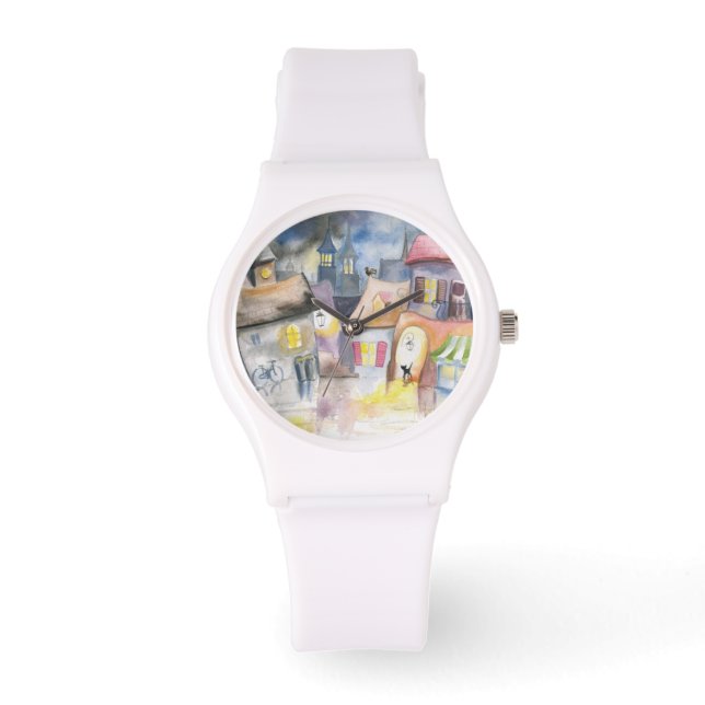 Kleine Stadt nachts Armbanduhr (Vorderseite)