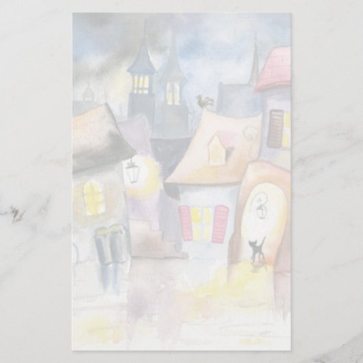 Kleine Stadt nachts Briefpapier (Vorderseite)