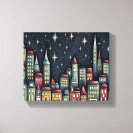 Kleine Stadt nachts Leinwanddruck