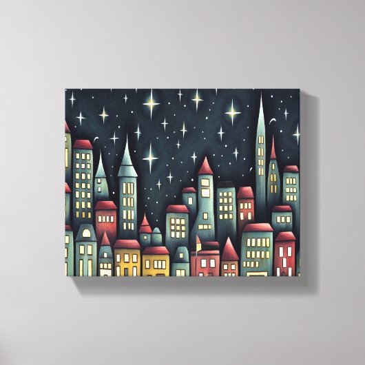 Kleine Stadt nachts Leinwanddruck (Vorderseite)