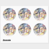 Kleine Stadt nachts Runder Aufkleber (Blatt)