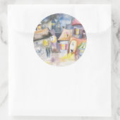 Kleine Stadt nachts Runder Aufkleber (Tasche)