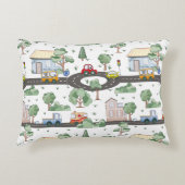 Kleine Stadt und Autos farbenfrohe Muster Dekokissen (Vorderseite)