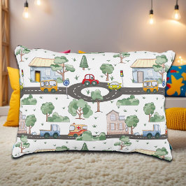 Kleine Stadt und Autos farbenfrohe Muster Dekokissen