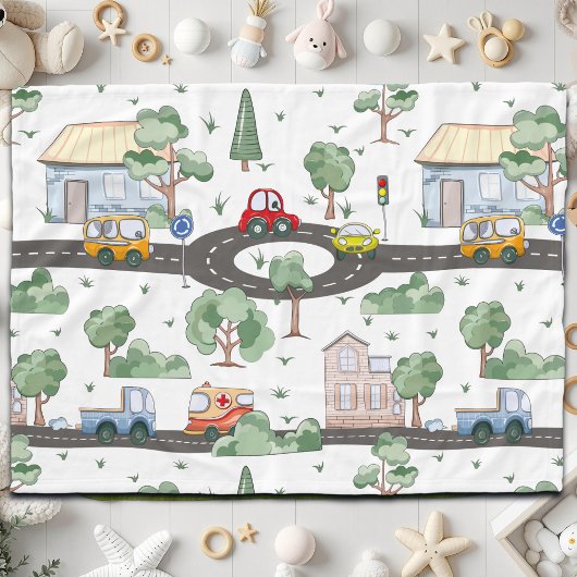 Kleine Stadt und Autos farbenfrohe Muster Fleecedecke