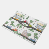 Kleine Stadt und Autos farbenfrohe Muster Fußmatte (Schrägansicht)