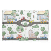 Kleine Stadt und Autos farbenfrohe Muster Kissenbezug (Rückseite)