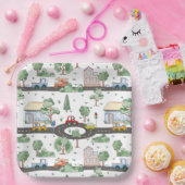 Kleine Stadt und Autos farbenfrohe Muster Pappteller (Party)