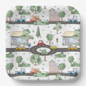 Kleine Stadt und Autos farbenfrohe Muster Pappteller (Vorderseite)