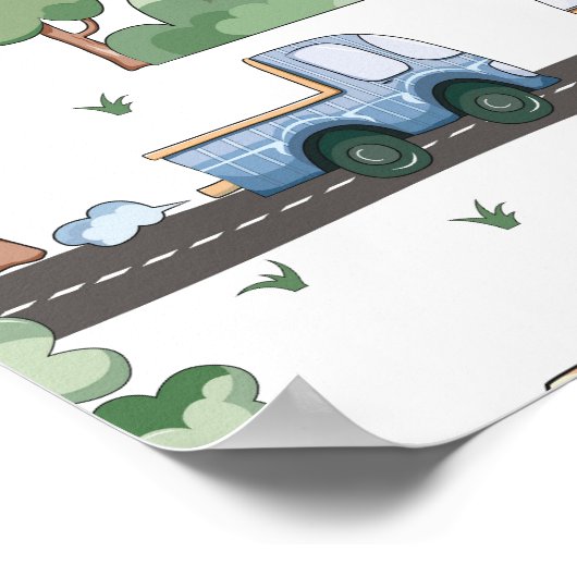 Kleine Stadt und Autos farbenfrohe Muster Poster (Ecke)