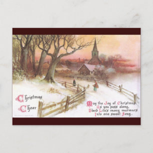 Kleine Stadt und Kirche bei Sonnenuntergang im Win Postkarte