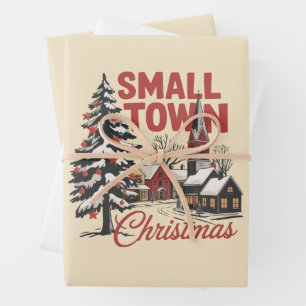 Kleine Stadt Weihnachten Land Bauer Familie Retro Geschenkpapier Set