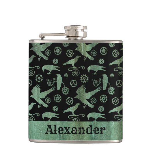 Kleine Steampunk-Verdigris-Gänge und -Kronen nach  Flachmann (Vorderseite)