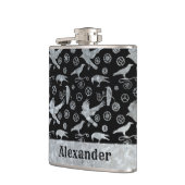 Kleine Steampunken Silberverzinkgestänge und -kräh Flachmann (Links)