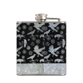 Kleine Steampunken Silberverzinkgestänge und -kräh Flachmann (Rückseite)