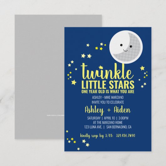 kleine Sterne JUGEND oder MÄDCHENZwillinge 1. GEBU Einladung (Vorne/Hinten)