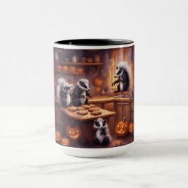 Kleine Stinktiere spielen an Halloween in der Küch Tasse
