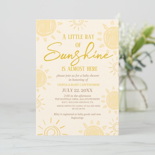 Kleine Sun Hand schrieb Foto Babydusche Einladung (Stehend Vorderseite)