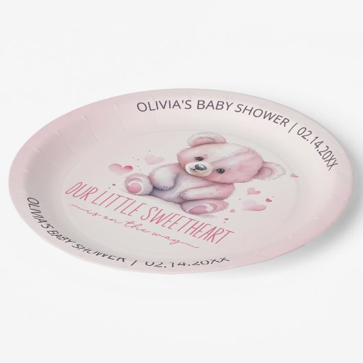 Kleine süße Aquarell Babydusche Pappteller (Schrägansicht)