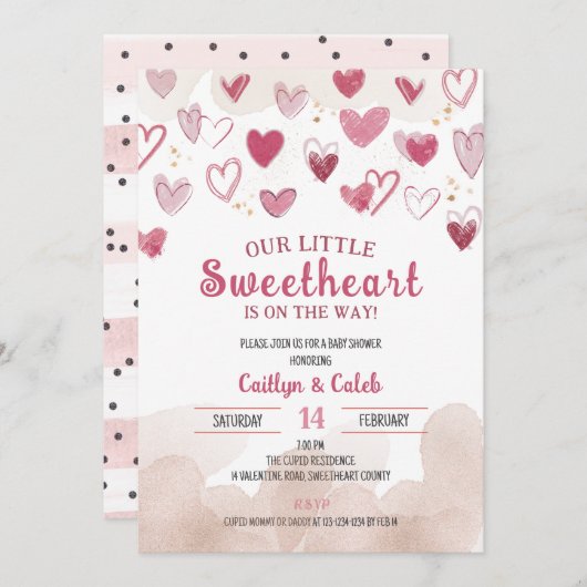Kleine Süße auf dem Weg, Babydusche, Kupid Einladung (Vorne/Hinten)