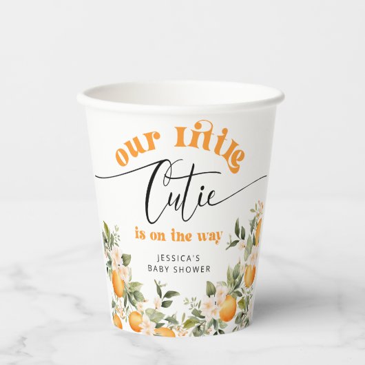 Kleine Süsse auf dem Weg Babydusche Orangen Pappbecher (Vorderseite)