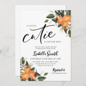 Kleine Süsse auf dem Weg Citrus Orange Babydusche Einladung (Vorne/Hinten)