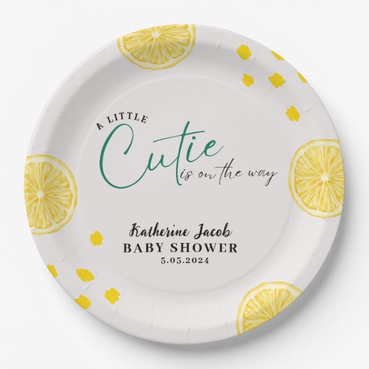 Kleine Süsse auf dem Weg Lemon Citrus Babydusche Pappteller (Vorderseite)