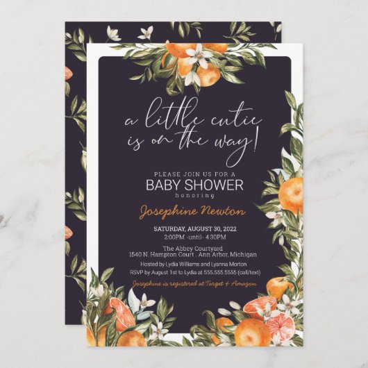 Kleine Süsse auf der Way Orange Citrus Baby Dusche Einladung (Vorne/Hinten)