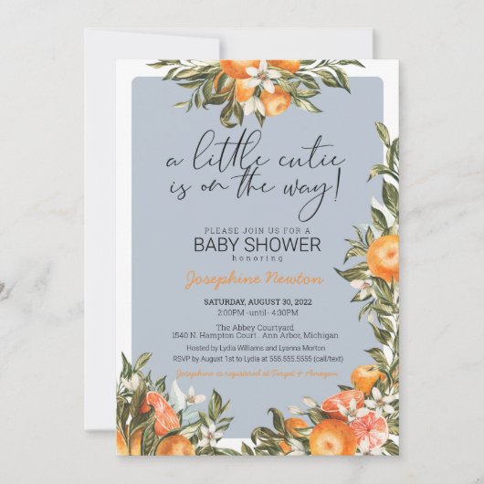 Kleine Süsse auf der Way Orange Citrus Baby Dusche Einladung (Vorderseite)