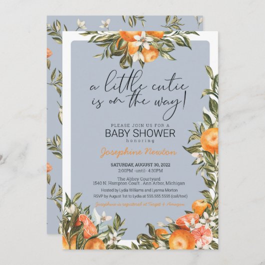 Kleine Süsse auf der Way Orange Citrus Baby Dusche Einladung (Vorne/Hinten)