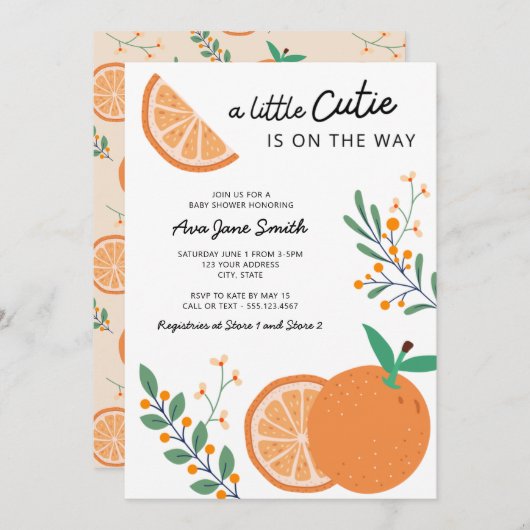 Kleine Süsse auf der Way Orange Theme Baby Dusche Einladung (Vorne/Hinten)