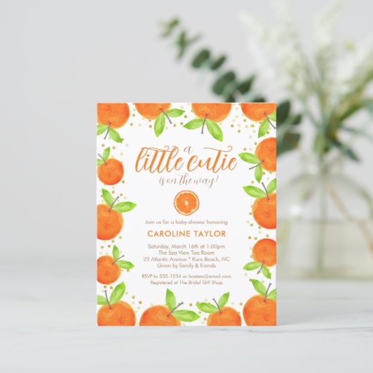 Kleine Süsse auf Way Orange Baby Dusche Einladung (Stehend Vorderseite)