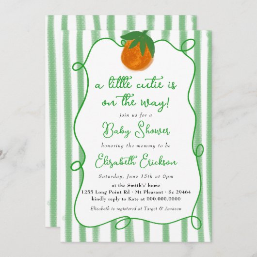 Kleine Süsse Babydusche Citrus Orange Babydusche Einladung (Vorne/Hinten)