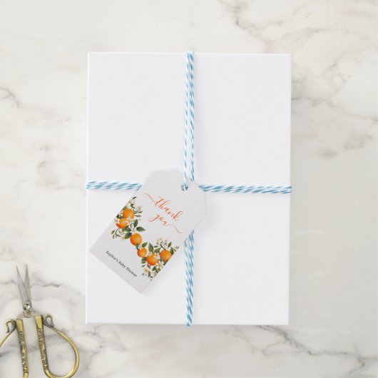 Kleine Süsse Babydusche Danke Orange Geschenkanhänger (Mit Garn)