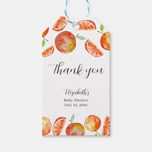 Kleine Süsse Babydusche Danke Orange Geschenkanhänger (Vorderseite)