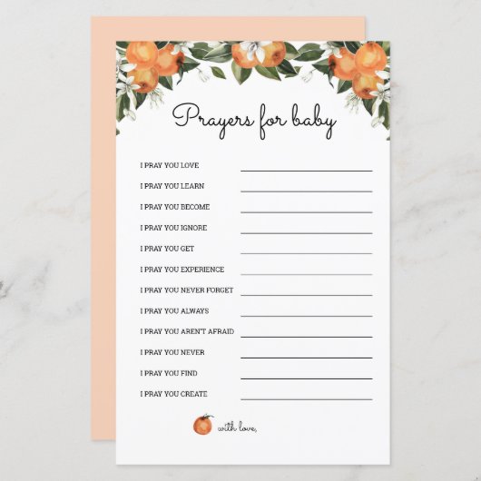 Kleine Süsse Babydusche Gebete für Babykarten (Vorne/Hinten)